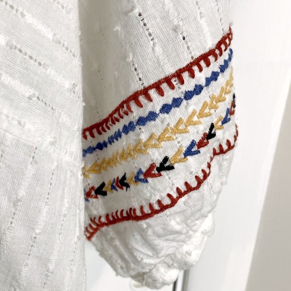 ACOS&A white boho cotton tunic top XL – embroidered v-neck, puff sleeves - Picture 3 of 8